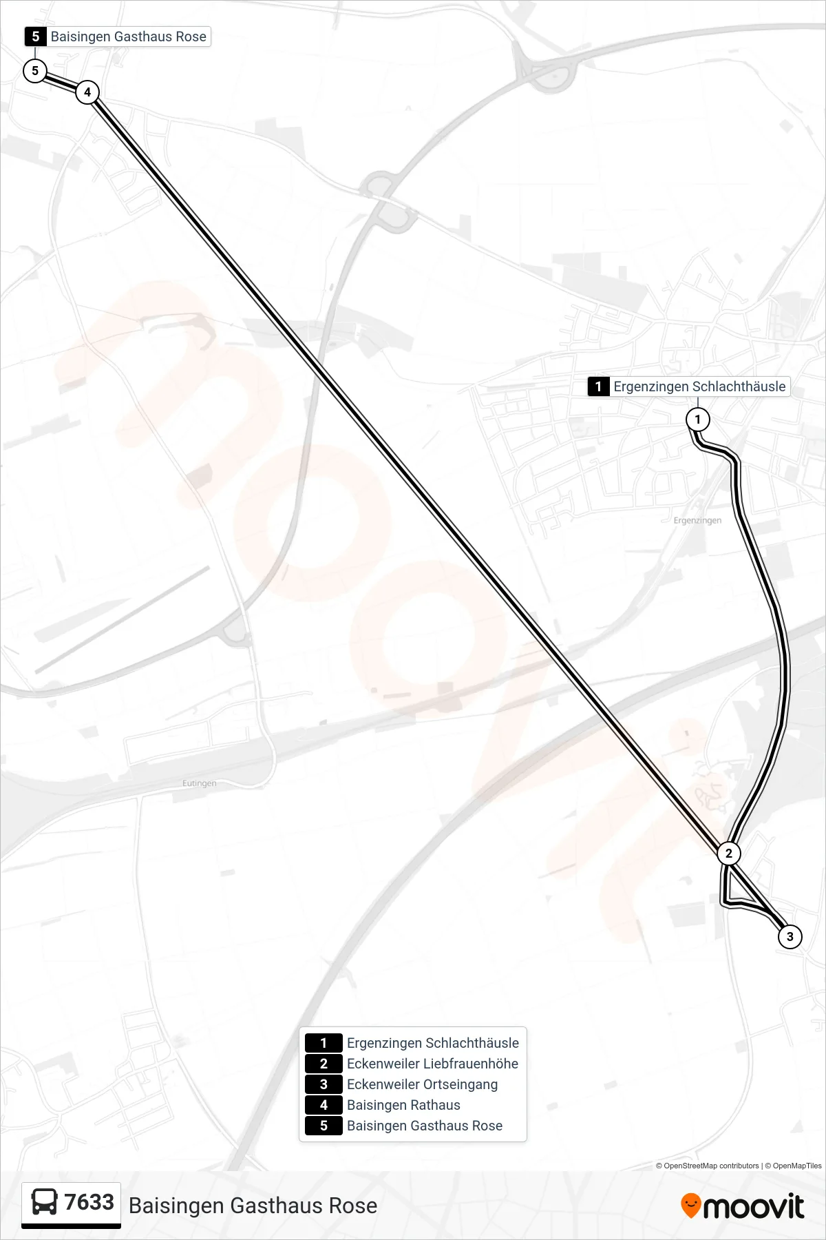 7633 bus Line (Baisingen Gasthaus Rose) route and stops on a map