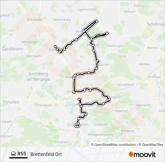 R55 Bus Line Map