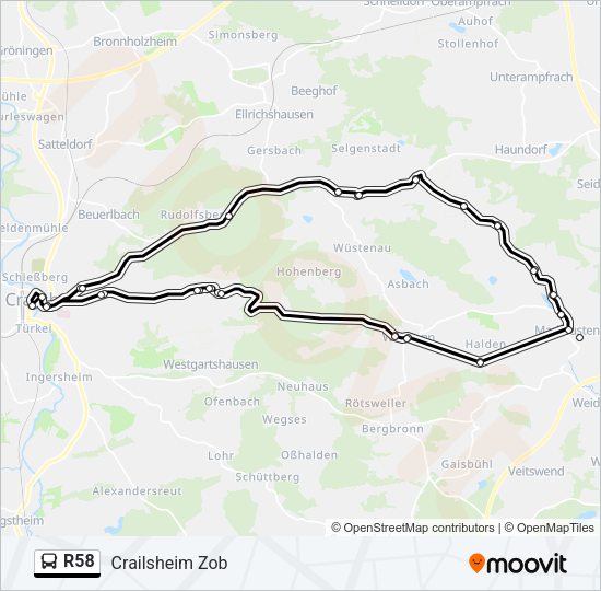 Автобус R58: карта маршрута
