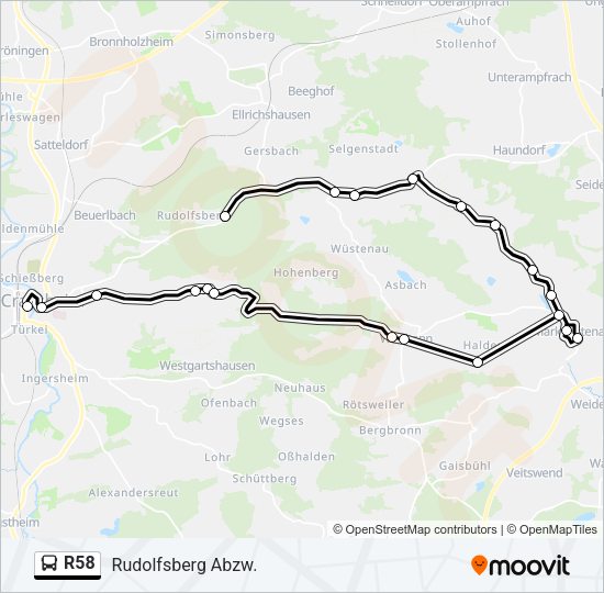 Автобус R58: карта маршрута