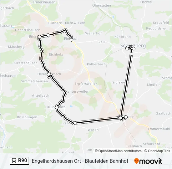 R90 Bus Line Map