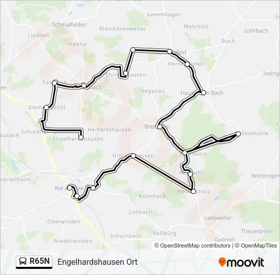 R65N Bus Line Map