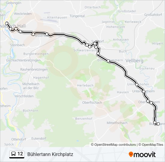 Автобус 12: карта маршрута