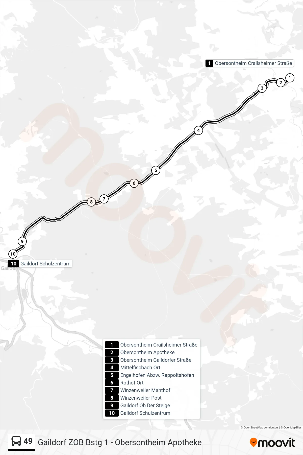 Linie 49 (Bus) Richtung Gaildorf Schulzentrum: Route und Haltestellen auf der Karte