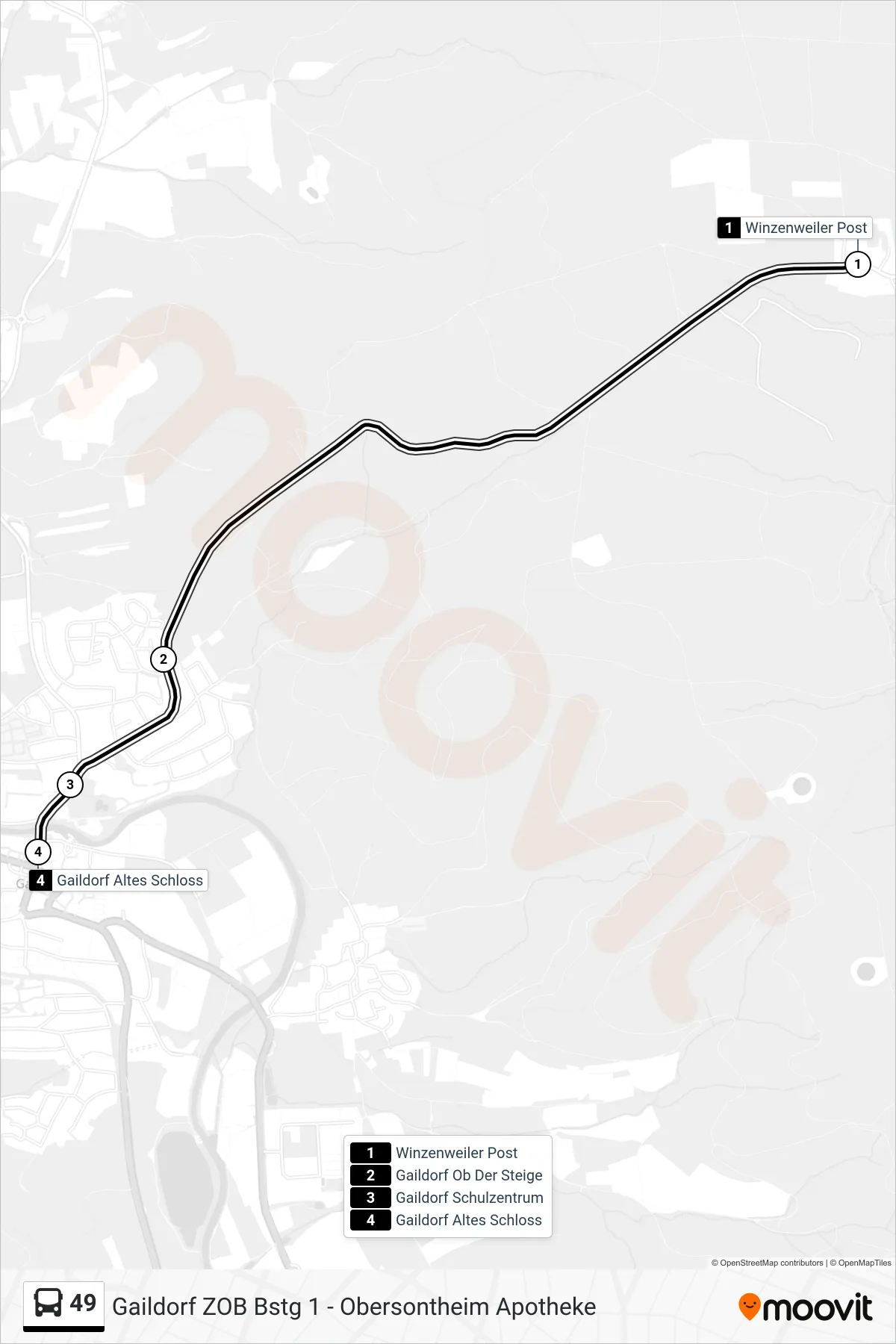 49 bus Line (Gaildorf Altes Schloss) route and stops on a map