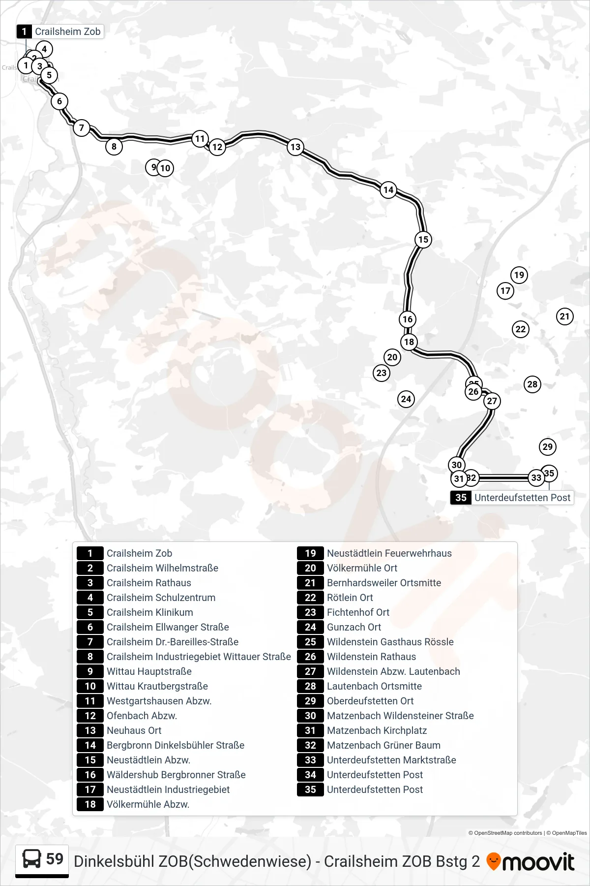 59 bus Line (Unterdeufstetten Post) route and stops on a map