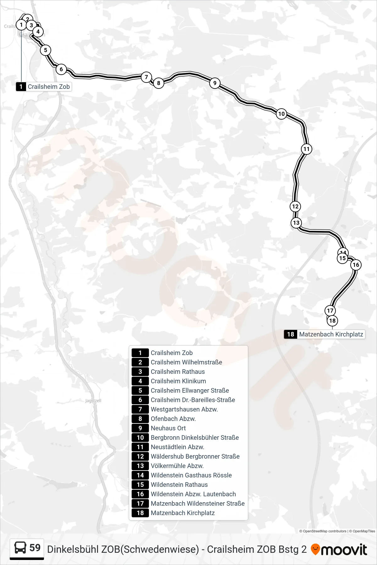 59 bus Line (Matzenbach Kirchplatz) route and stops on a map