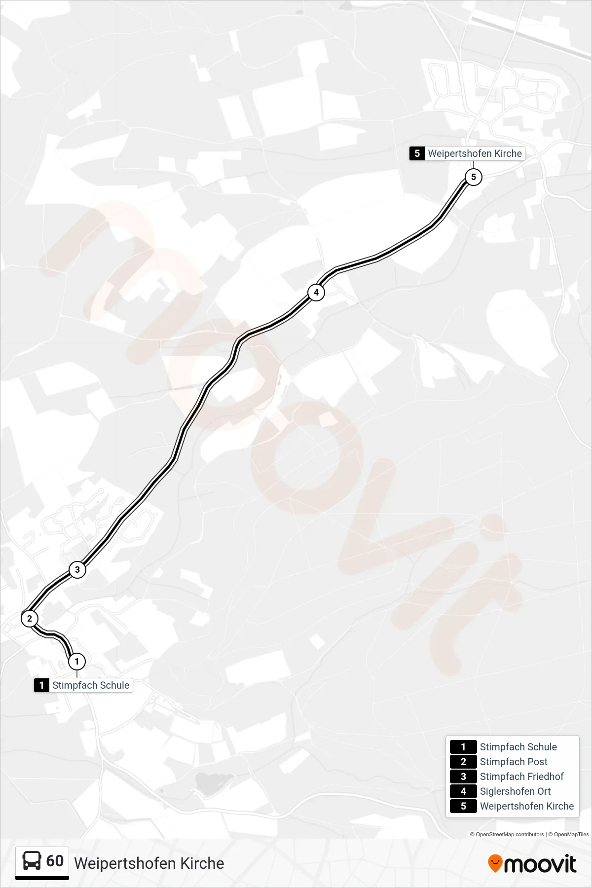 Linie 60 (Bus) Richtung Weipertshofen Kirche: Route und Haltestellen auf der Karte