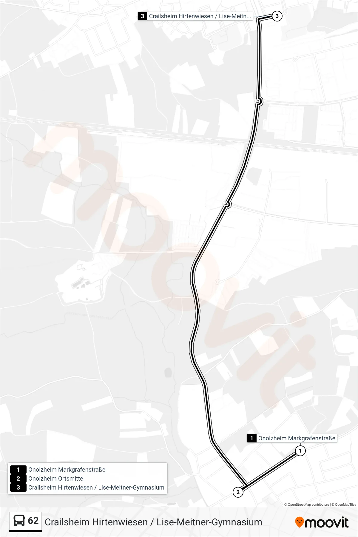 Linie 62 (Bus) Richtung Crailsheim Hirtenwiesen / Lise-Meitner-Gymnasium: Route und Haltestellen auf der Karte