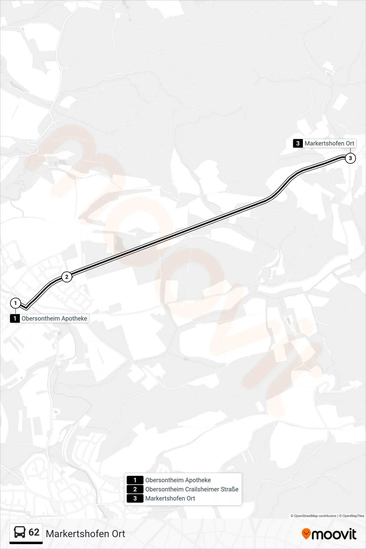 62 bus Line (Markertshofen Ort) route and stops on a map