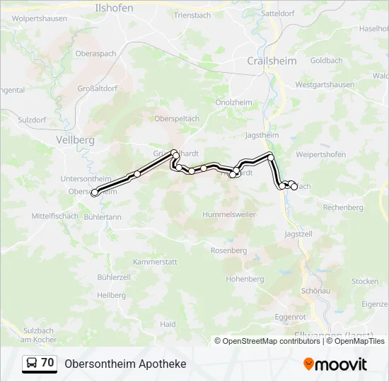 Автобус 70: карта маршрута