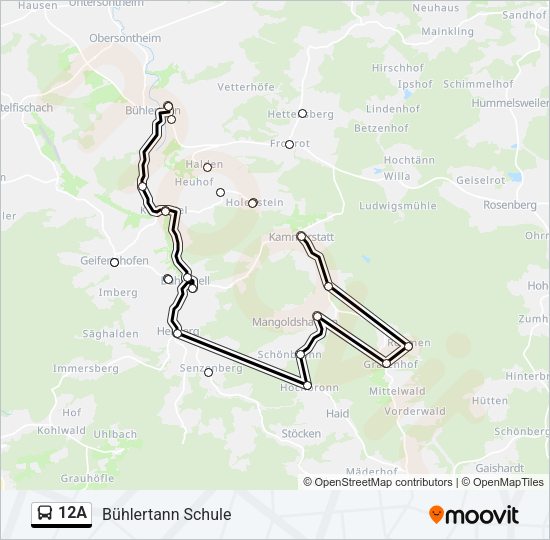 Автобус 12A: карта маршрута
