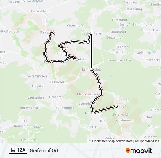 Автобус 12A: карта маршрута