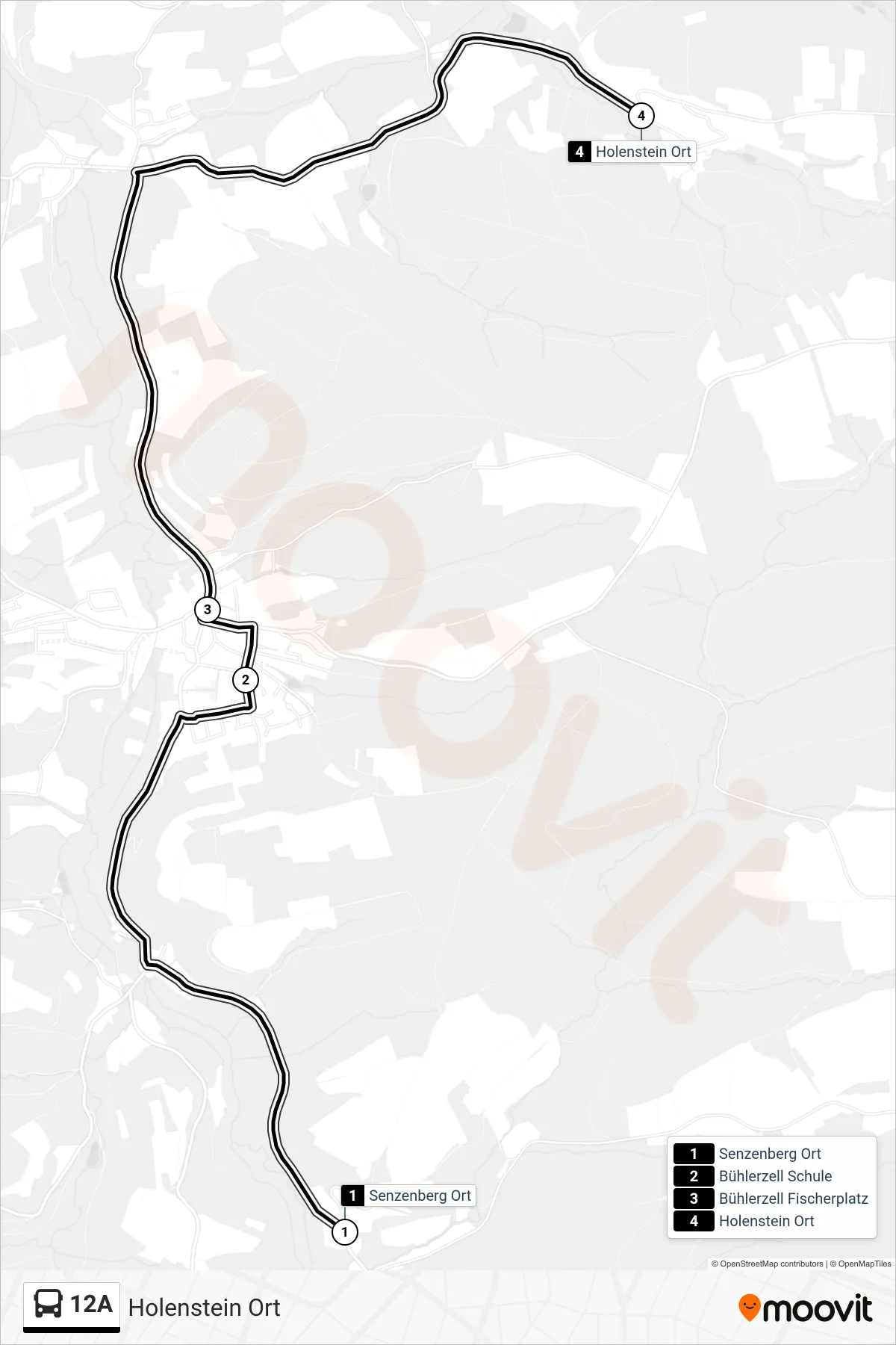 12A bus Line (Holenstein Ort) route and stops on a map