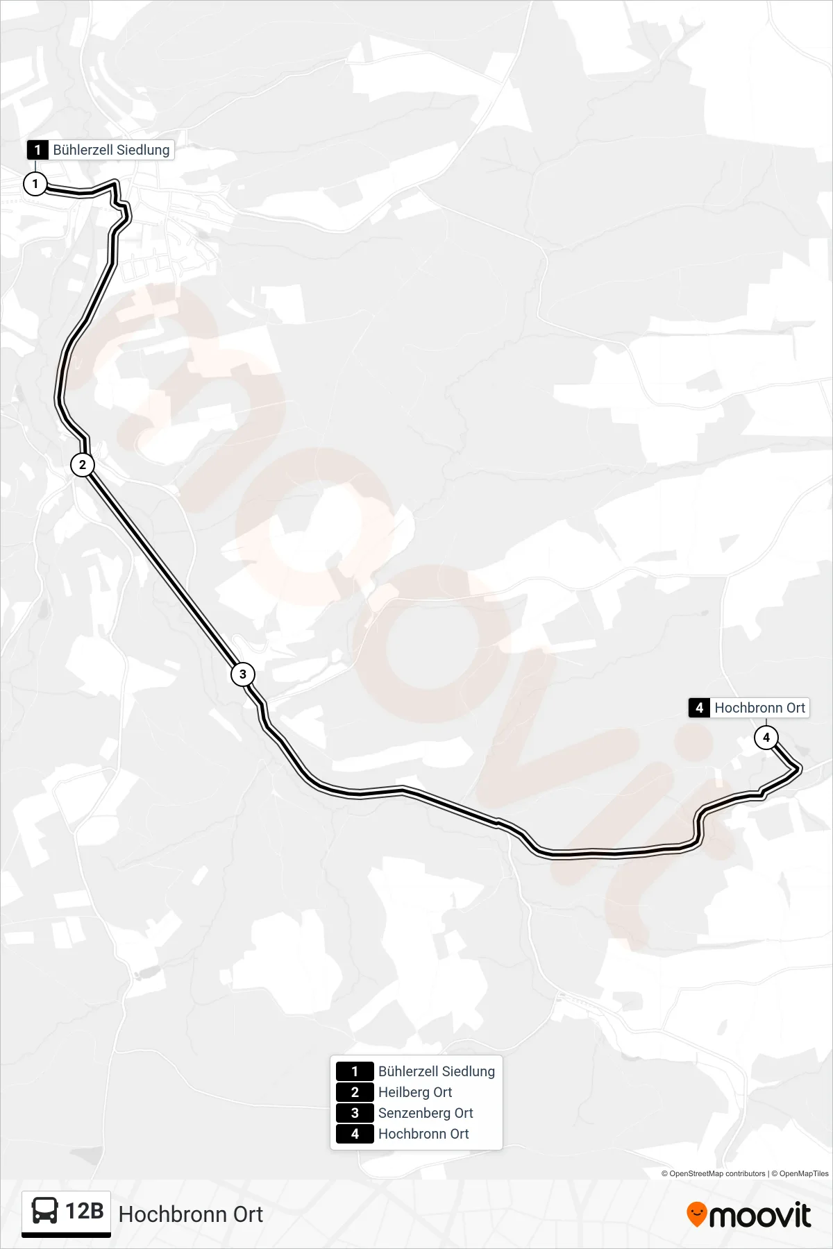 12B bus Line (Hochbronn Ort) route and stops on a map