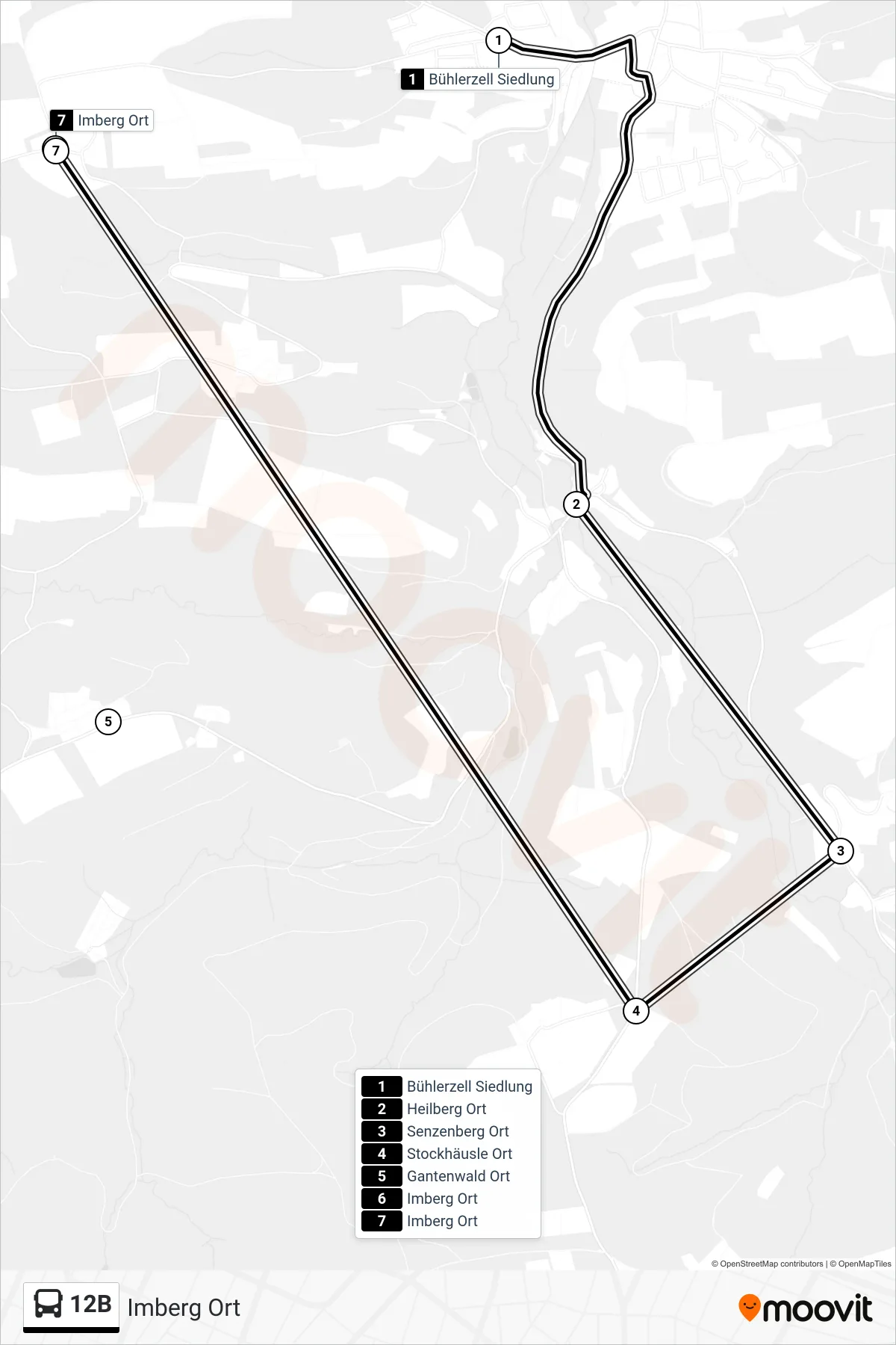 12B bus Line (Imberg Ort) route and stops on a map