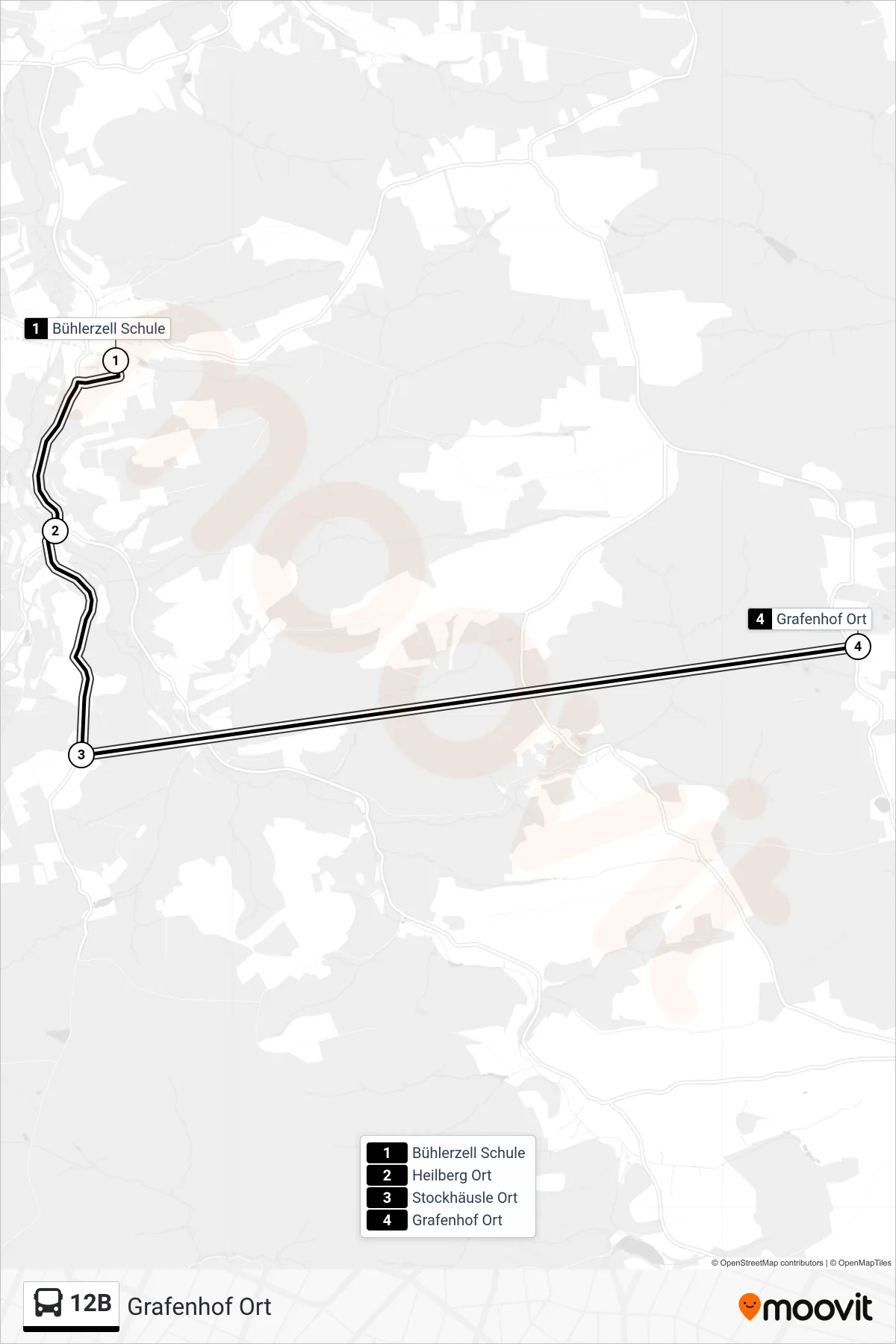 Linie 12B (Bus) Richtung Grafenhof Ort: Route und Haltestellen auf der Karte