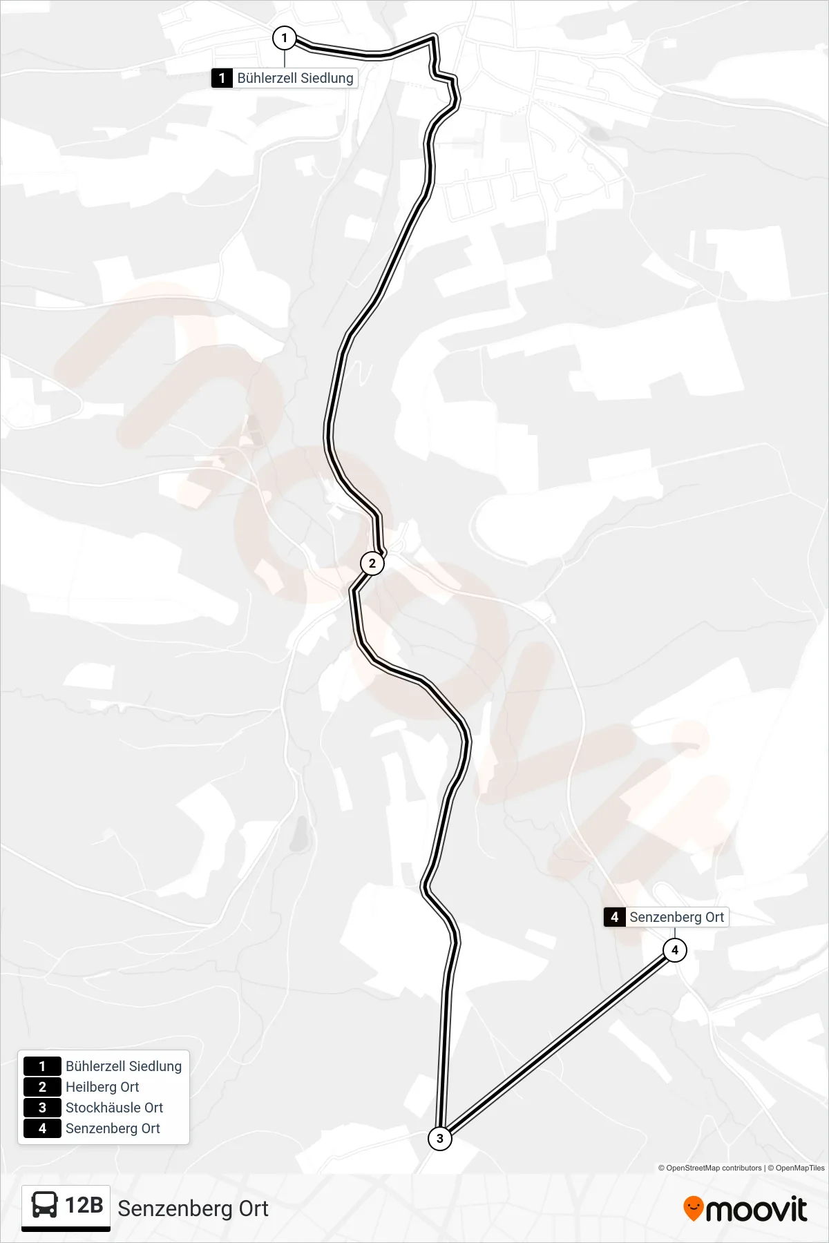 12B bus Line (Senzenberg Ort) route and stops on a map
