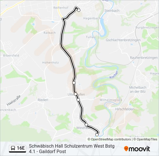 16E Bus Line Map