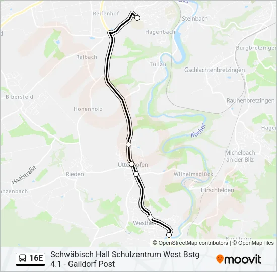 16E Bus Line Map