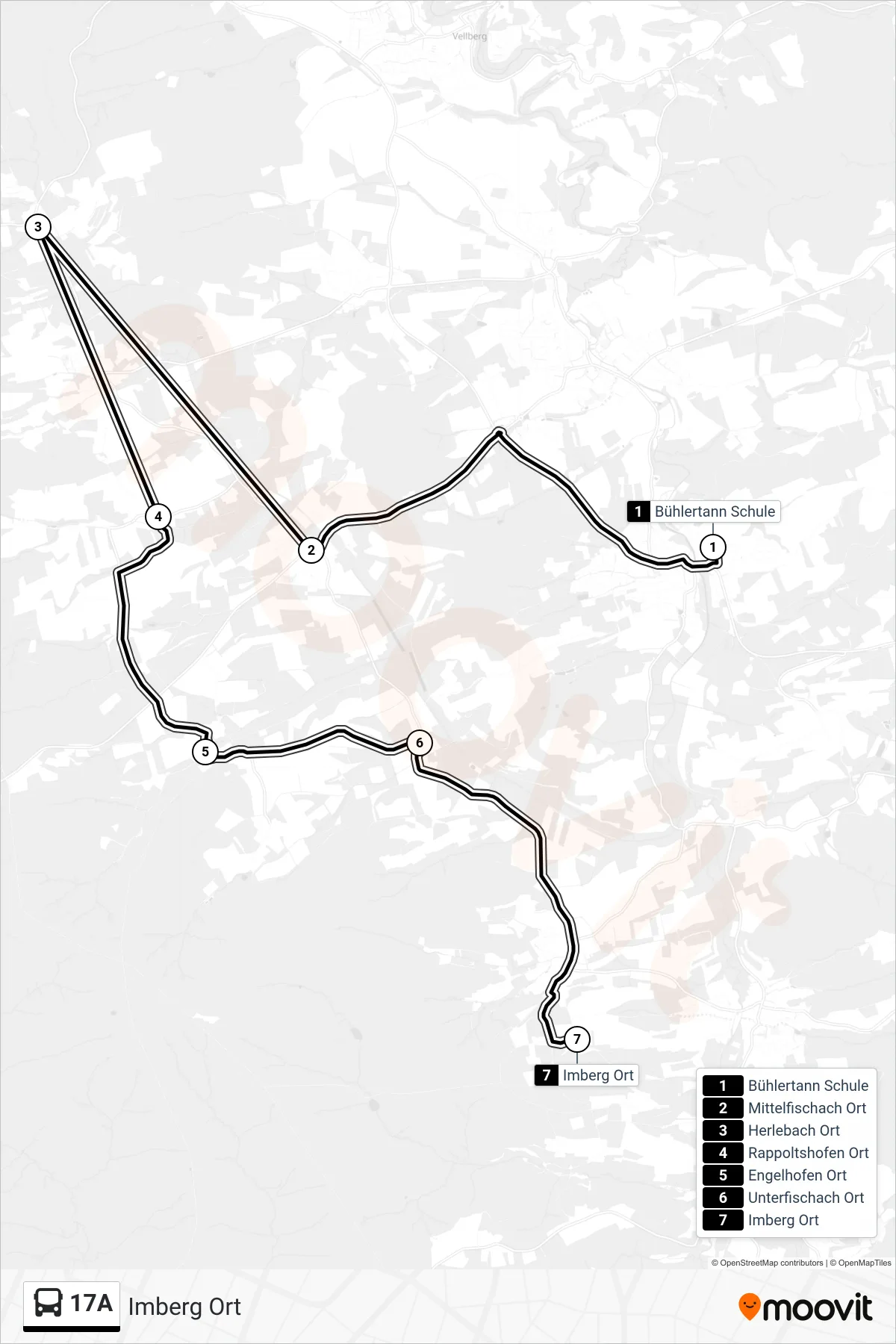 17A bus Line (Imberg Ort) route and stops on a map