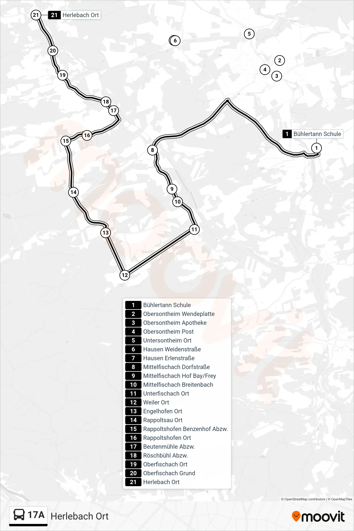 17A bus Line (Herlebach Ort) route and stops on a map