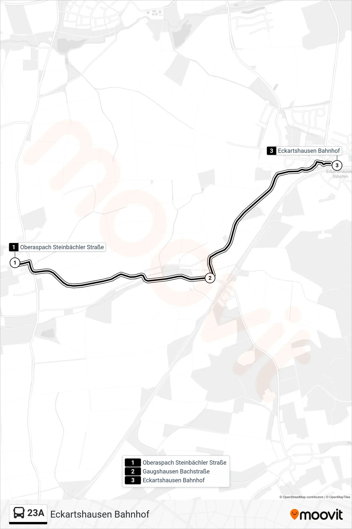 23A bus Line (Eckartshausen Bahnhof) route and stops on a map