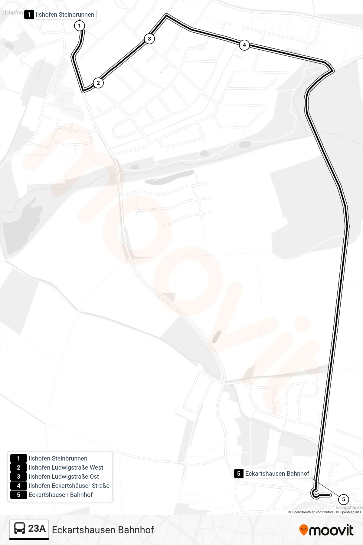 23A bus Line (Eckartshausen Bahnhof) route and stops on a map