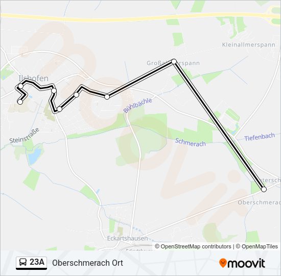 Автобус 23A: карта маршрута