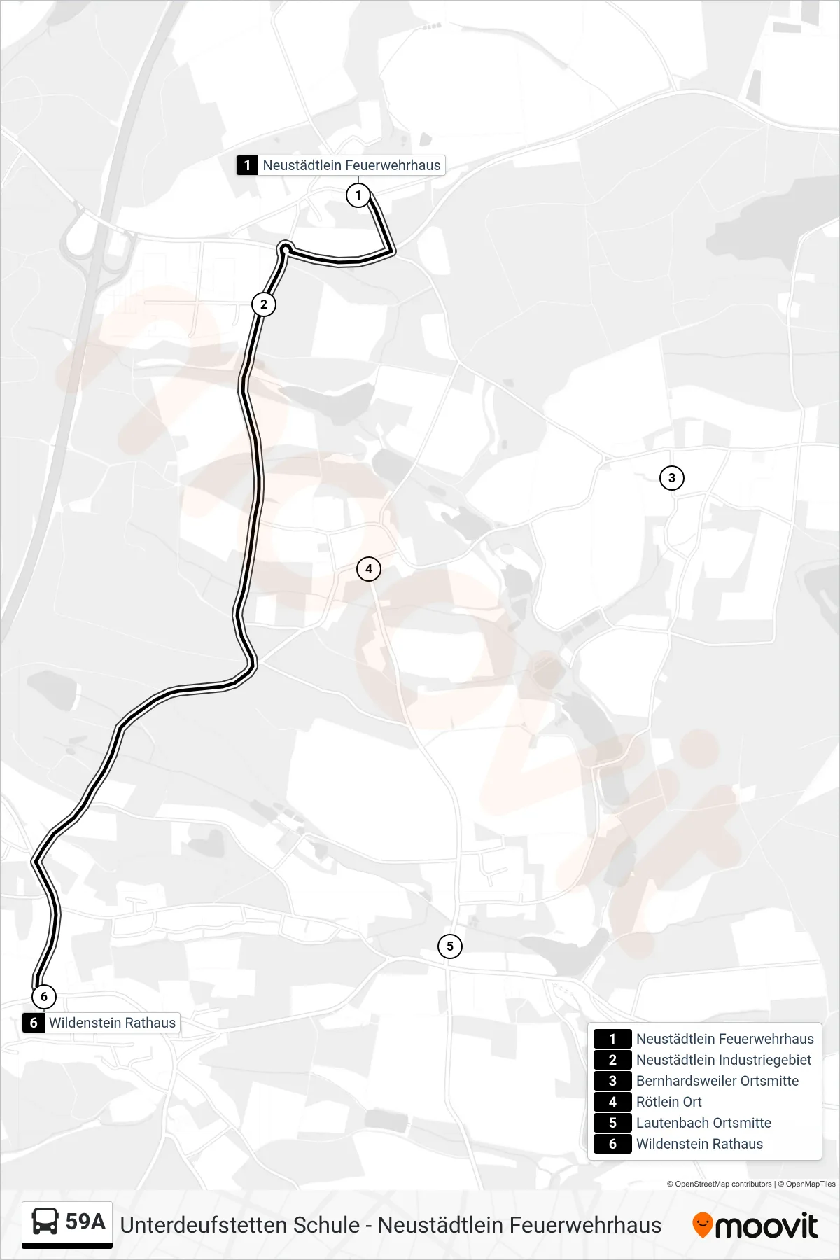 59A bus Line (Wildenstein Rathaus) route and stops on a map