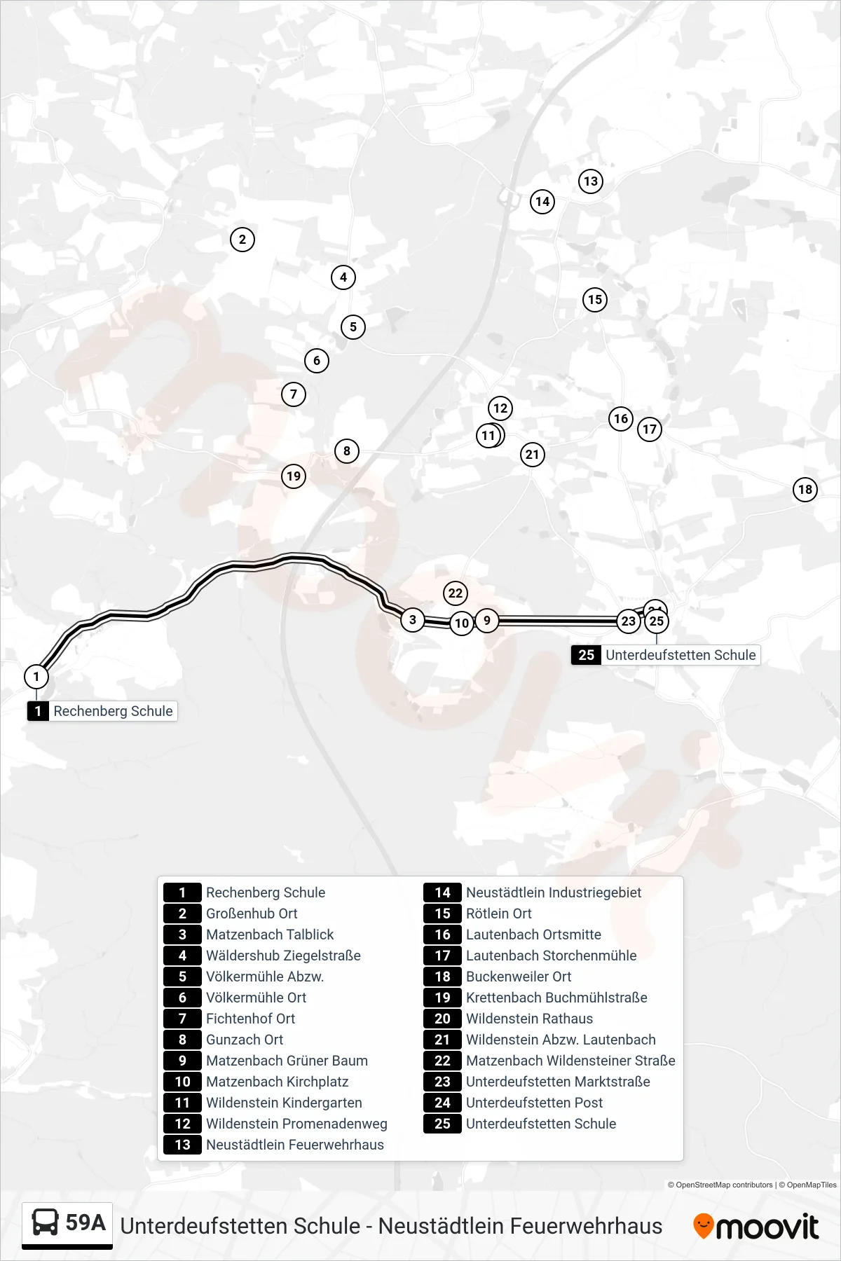 59A bus Line (Unterdeufstetten Schule) route and stops on a map