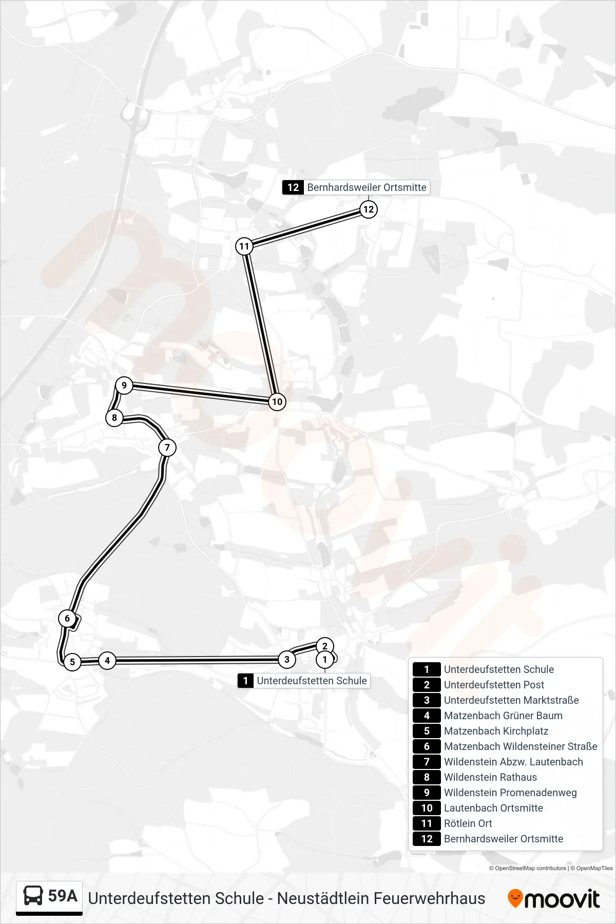 59A bus Line (Bernhardsweiler Ortsmitte) route and stops on a map