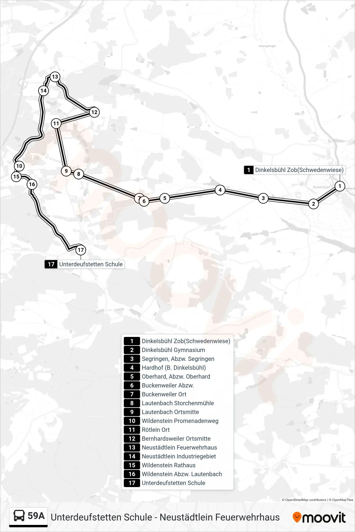 59A bus Line (Unterdeufstetten Schule) route and stops on a map