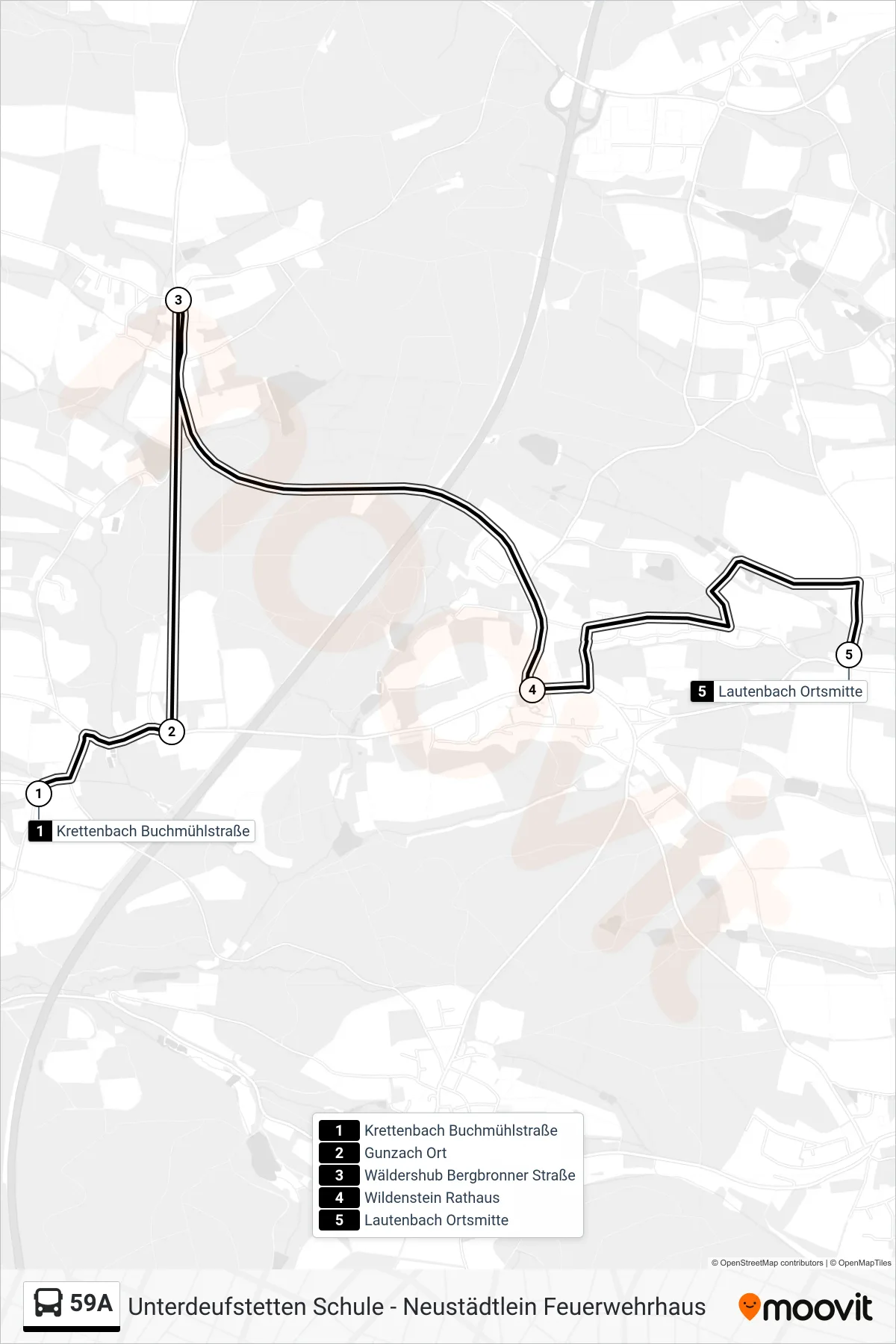 59A bus Line (Lautenbach Ortsmitte) route and stops on a map