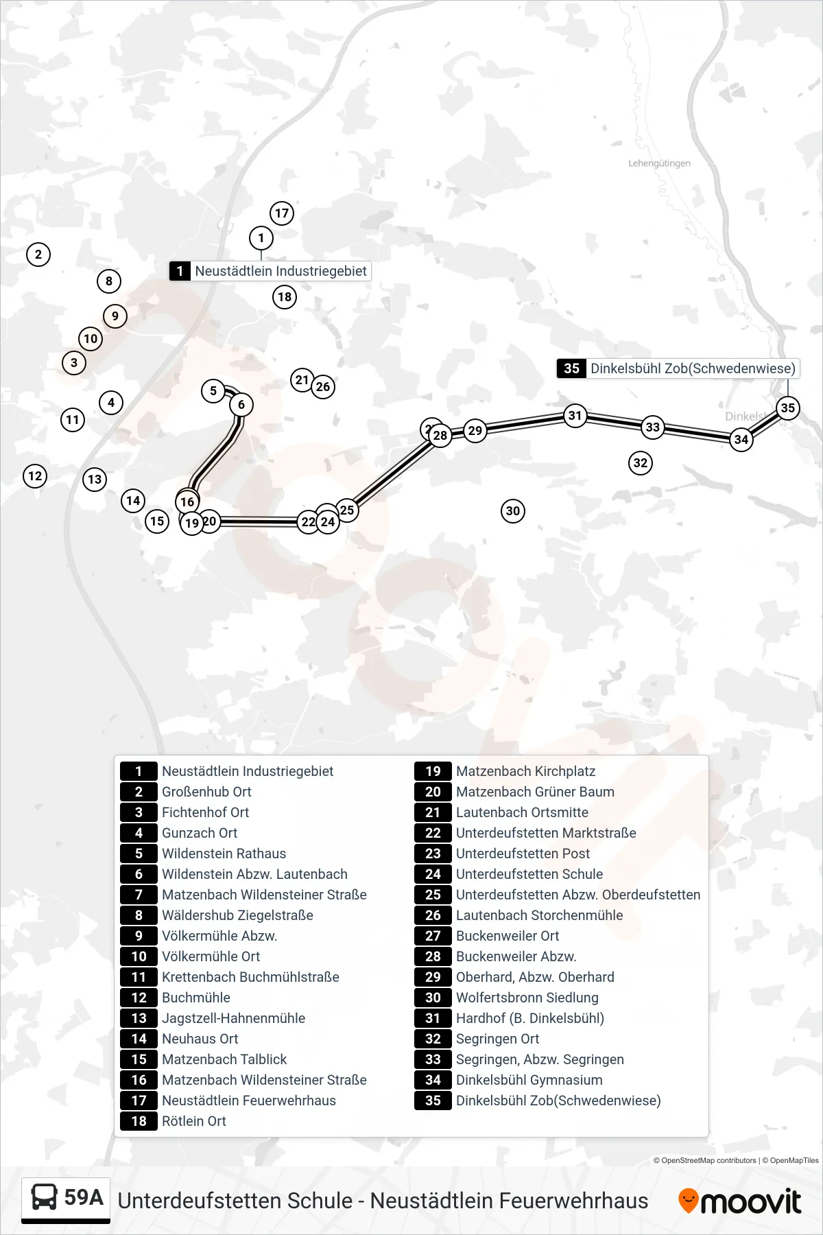 Linie 59A (Bus) Richtung Dinkelsbühl Zob(Schwedenwiese): Route und Haltestellen auf der Karte