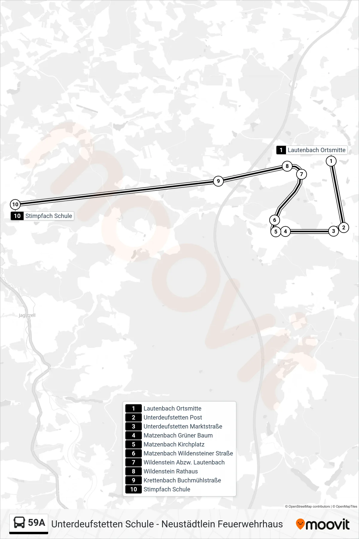 59A bus Line (Stimpfach Schule) route and stops on a map