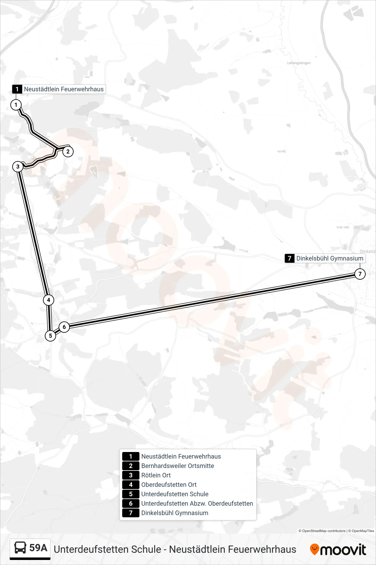 59A bus Line (Dinkelsbühl Gymnasium) route and stops on a map