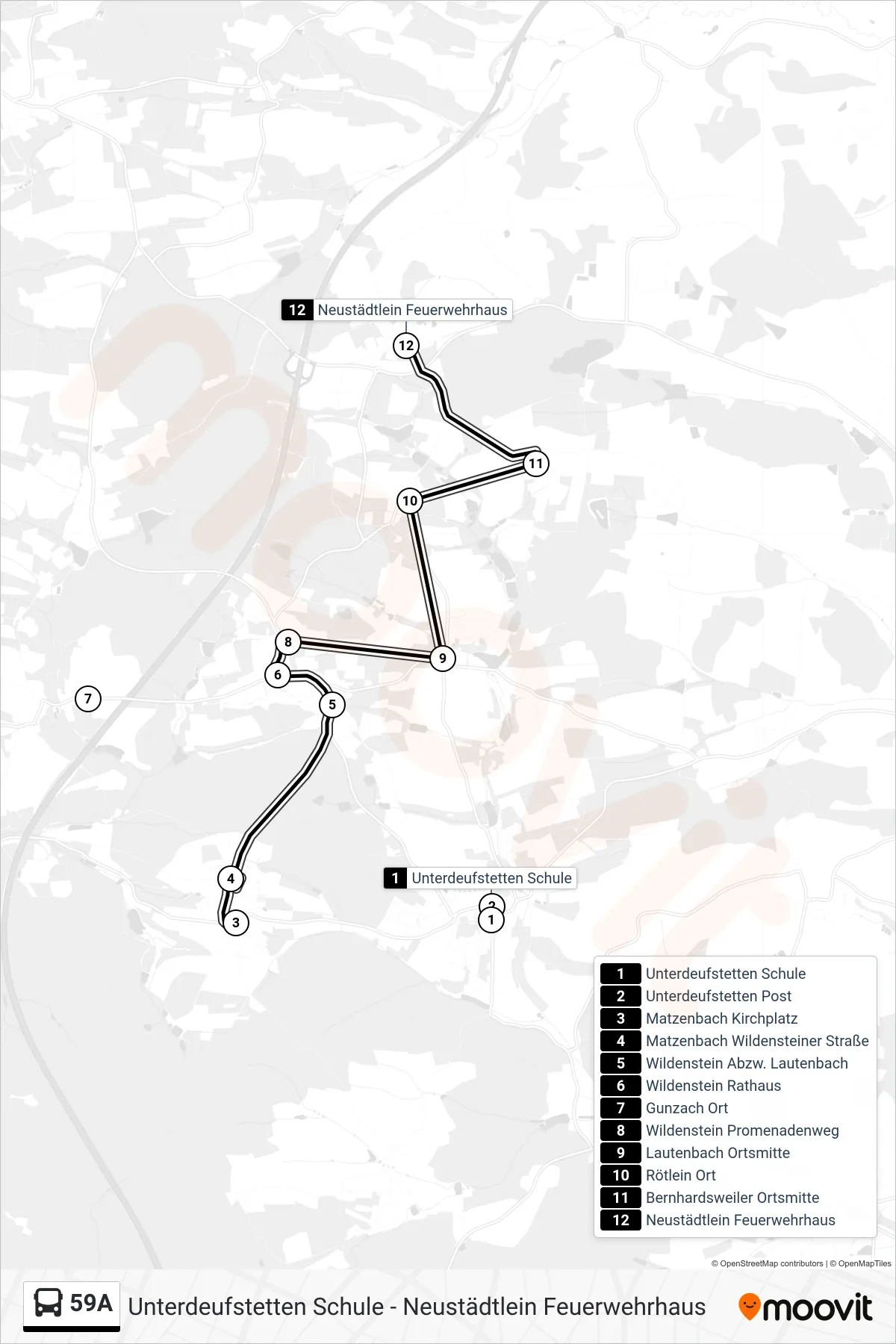 59A bus Line (Neustädtlein Feuerwehrhaus) route and stops on a map