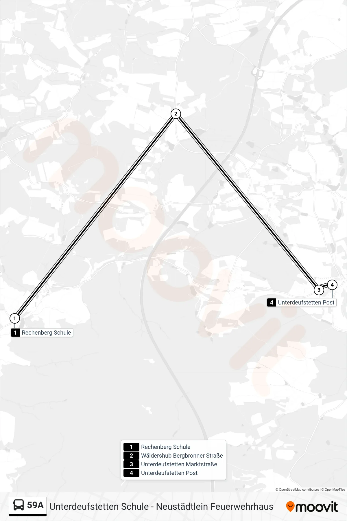 59A bus Line (Unterdeufstetten Post) route and stops on a map