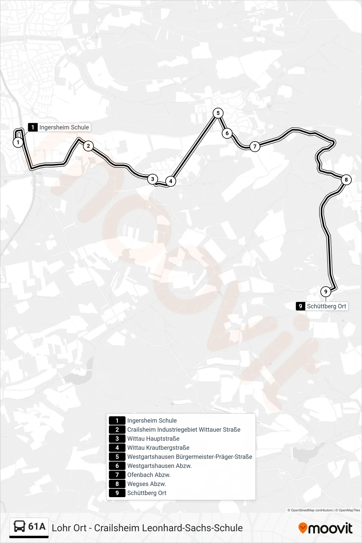 61A bus Line (Schüttberg Ort) route and stops on a map