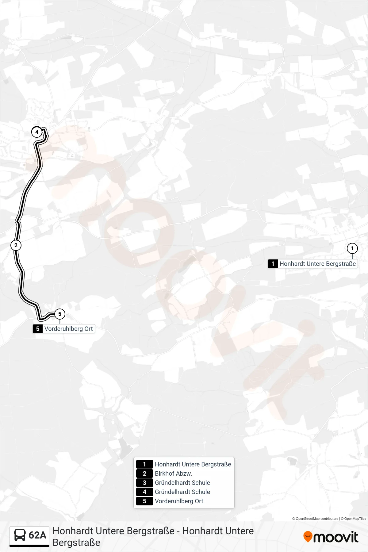 Linie 62A (Bus) Richtung Gründelhardt Schule: Route und Haltestellen auf der Karte