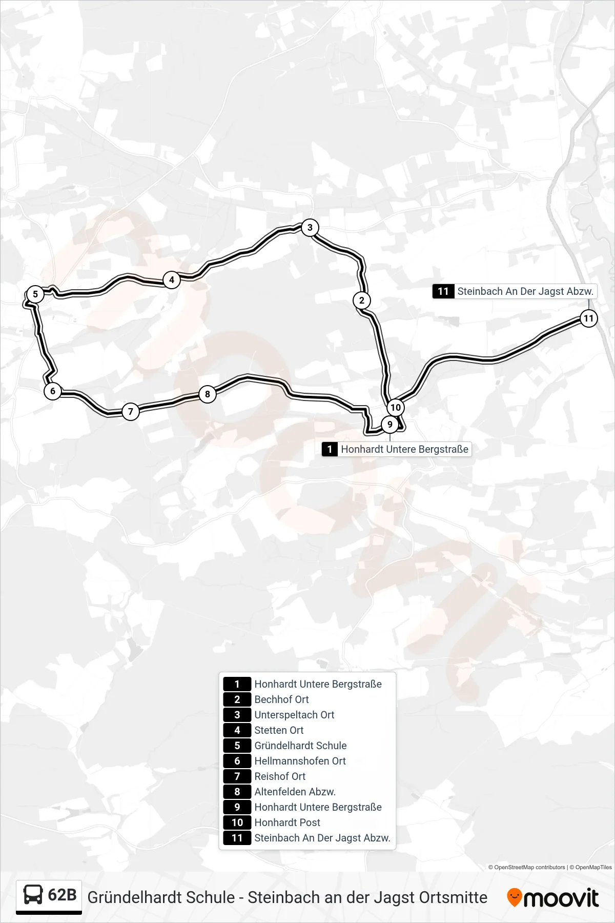 62B bus Line (Steinbach An Der Jagst Abzw.) route and stops on a map