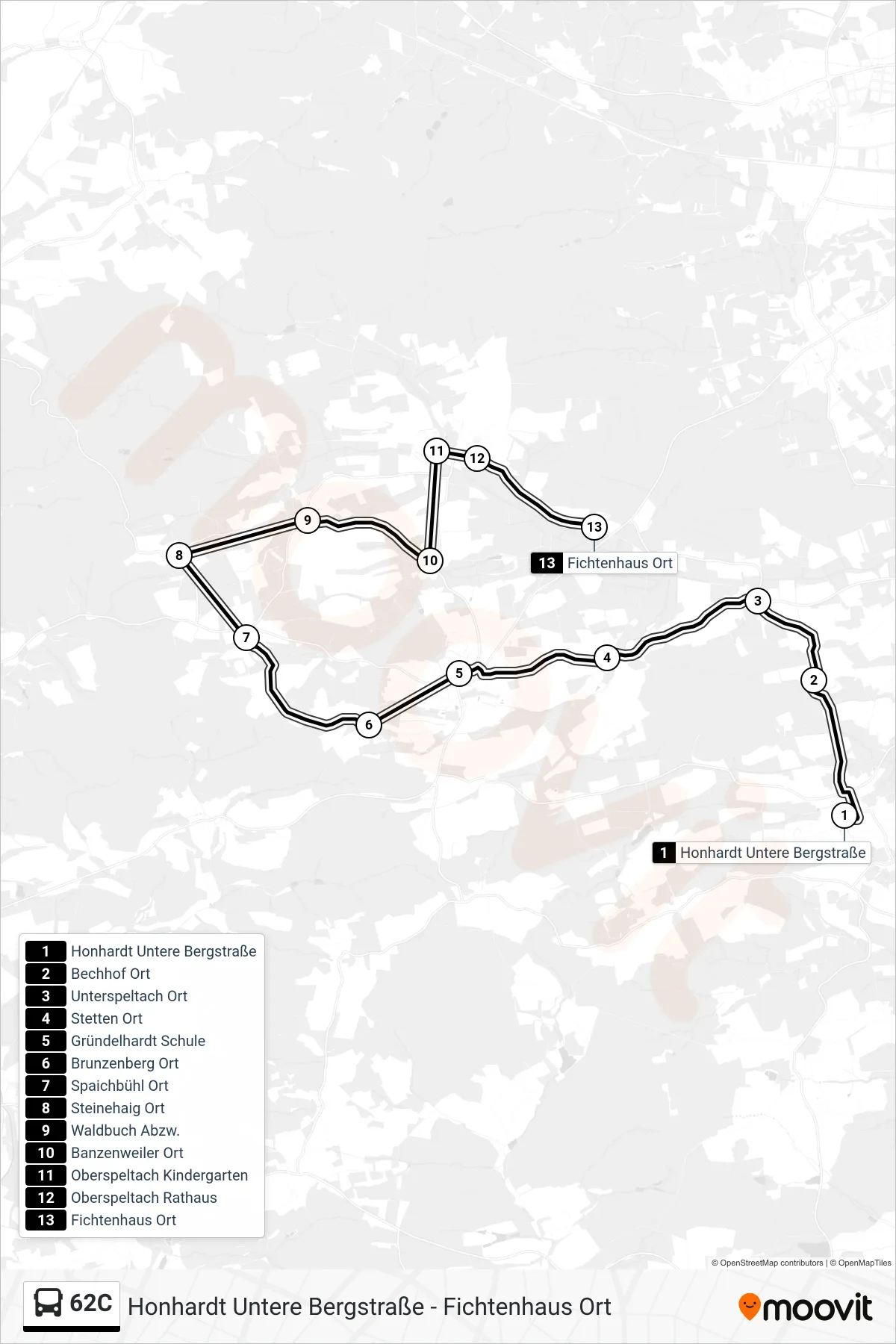 62C bus Line (Fichtenhaus Ort) route and stops on a map