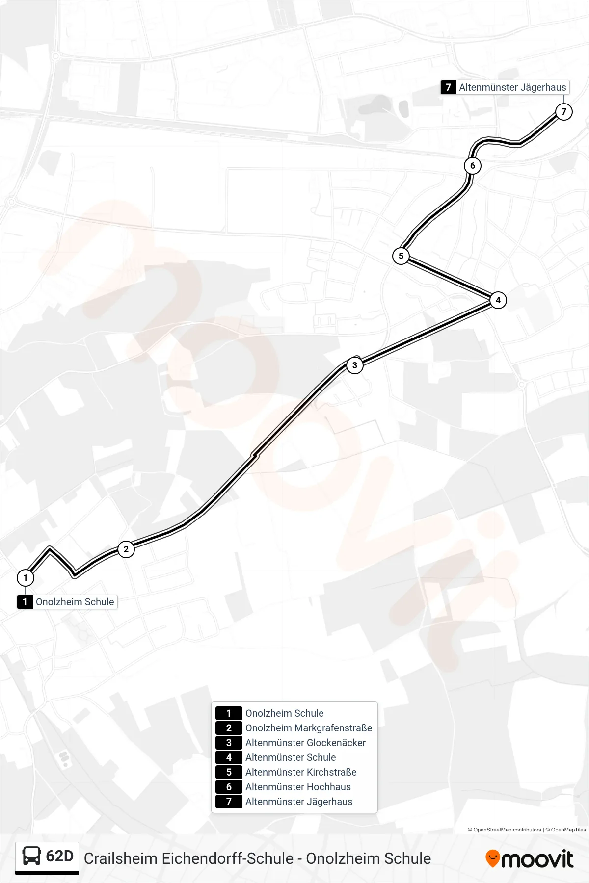 62D bus Line (Altenmünster Jägerhaus) route and stops on a map