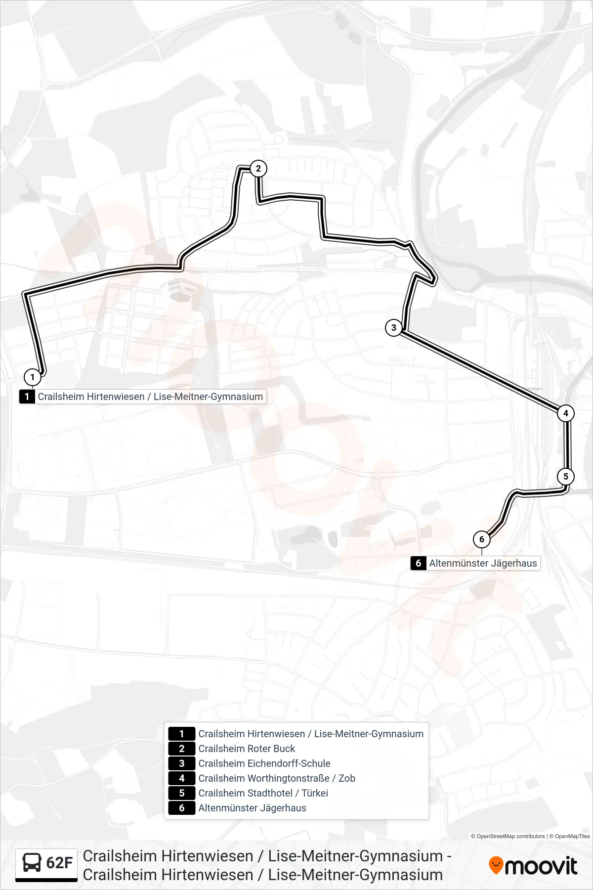 62F bus Line (Altenmünster Jägerhaus) route and stops on a map