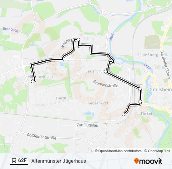 Автобус 62F: карта маршрута