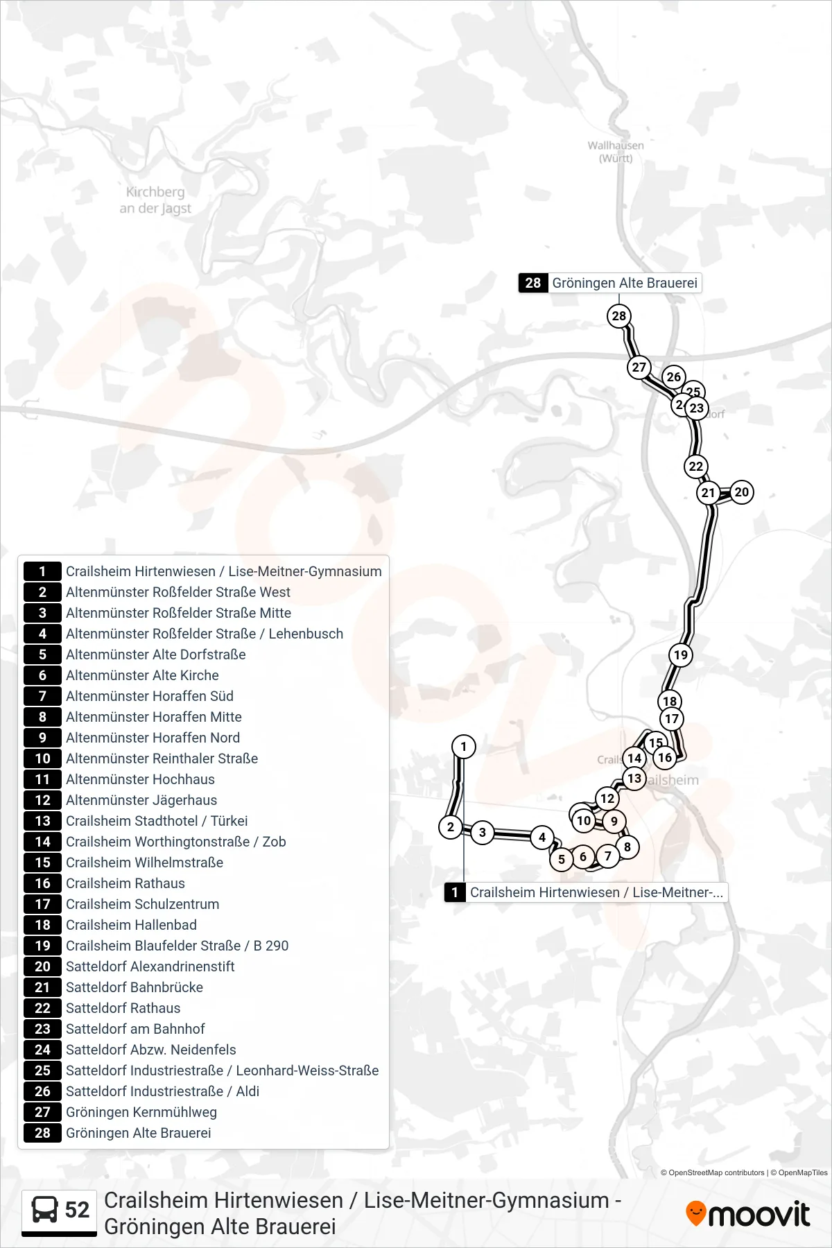 52 bus Line (Gröningen Alte Brauerei) route and stops on a map