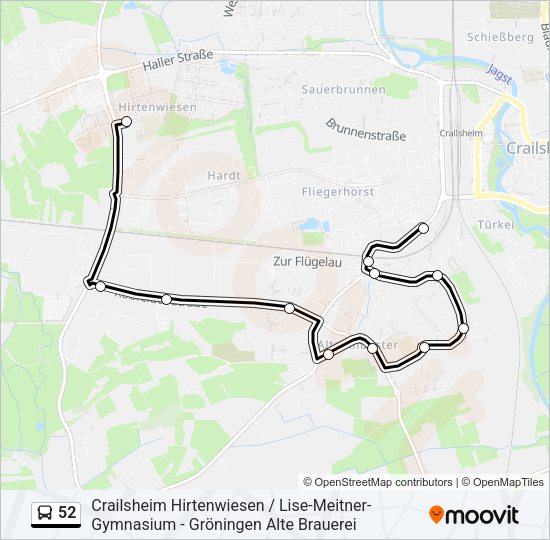Автобус 52: карта маршрута