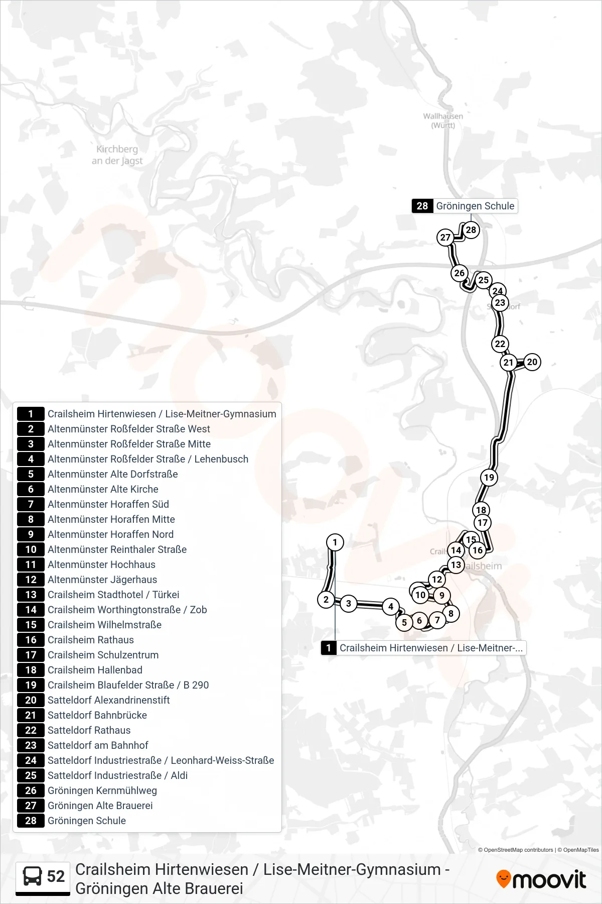 52 bus Line (Gröningen Schule) route and stops on a map
