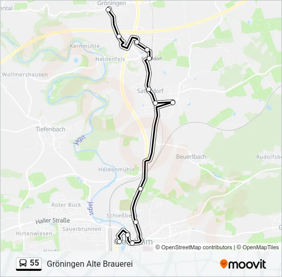 55 Bus Line Map